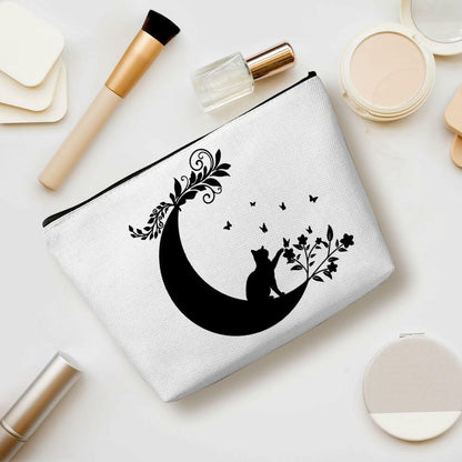Henhesaha Witchy Cat Makeup Bag Cosmetic Travel Toiletry Bag Black