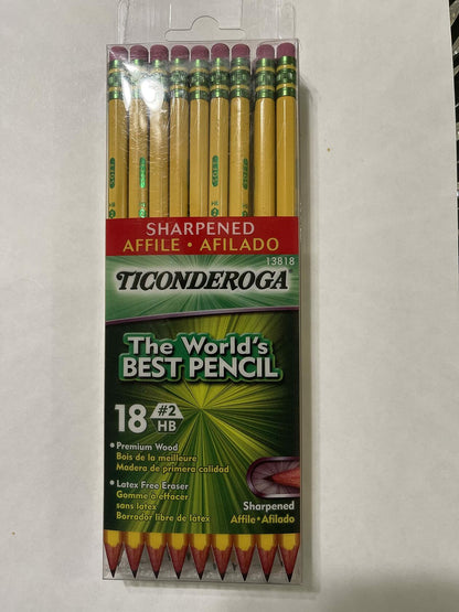 Ticonderoga #2 Sharpened Wood-Cased Pencils Yellow 18 Count