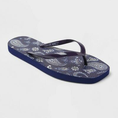 Shade & Shore Women's Palmer Bandana Square Toe Flip Flops Dark Blue Size 9