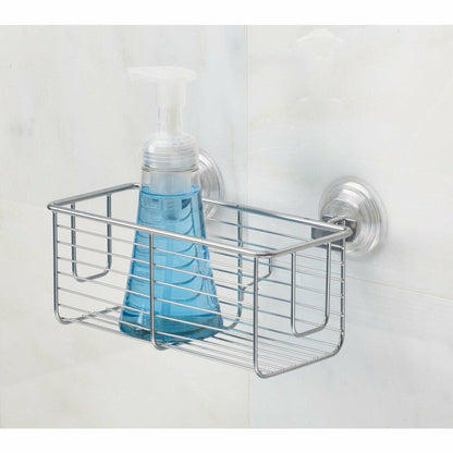 InterDesign Classico Bathroom Shower Suction Caddy Basket Silver Rust Resistant
