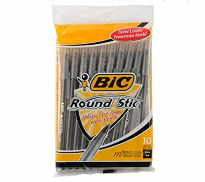 BIC Round Stic Xtra Life Ballpoint Pen 1.0mm Black 10 Count