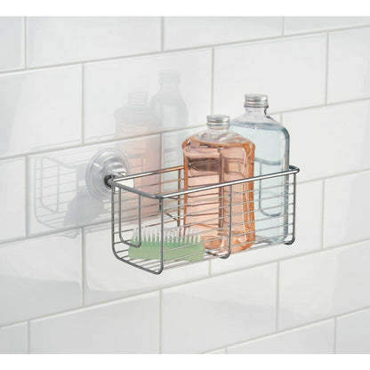 InterDesign Classico Bathroom Shower Suction Caddy Basket Silver Rust Resistant