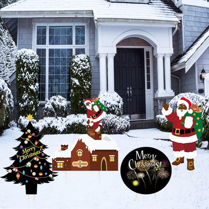 Christmas Yard Stakes Black Christmas Tree Santa Claus Outdoor Lawn Decor