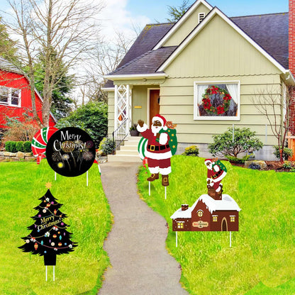 Christmas Yard Stakes Black Christmas Tree Santa Claus Outdoor Lawn Decor