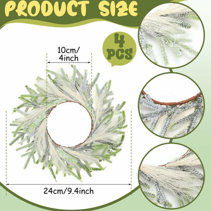 Daifunli 4 Pcs Wedding Candle Rings Pine Pampas Wreaths Small Christmas Decor