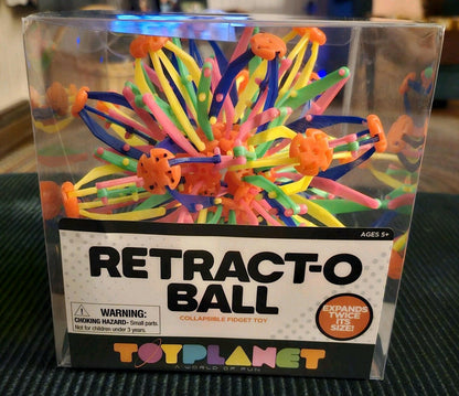 Open Box. ToyPlanet Retract-O Ball Collapsible Multi-Color Plastic Fidget Toy