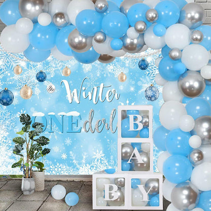 Winter Onederland Birthday Banner Snowflake Blue 70.9x43.3 Inch