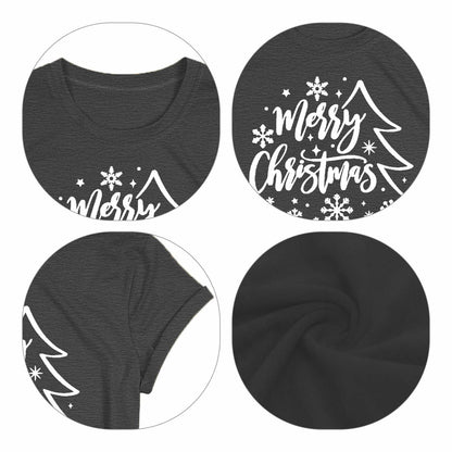 PQZ Christmas Tree Tee Shirt Women Loose Casual Top Grey1 Size M