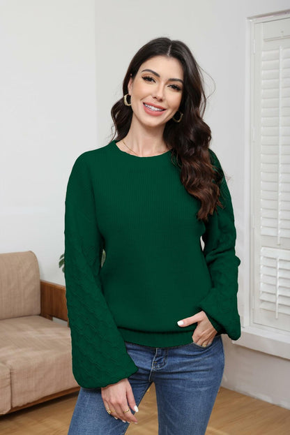 LISILONG Women's Long Sleeve Pullover Sweater Chunky Knit Green L
