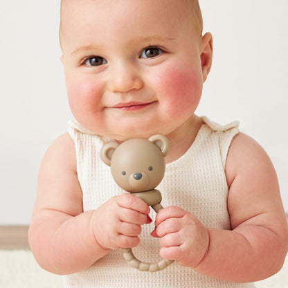 Itzy Ritzy Silicone Rattle Toy Bear Soft Jingle Handle 3+ Months