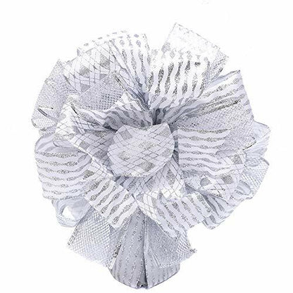 Handmade Christmas Tree Bow Topper Large Silver 27x12 Inches
