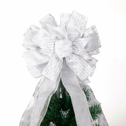 Handmade Christmas Tree Bow Topper Large Silver 27x12 Inches