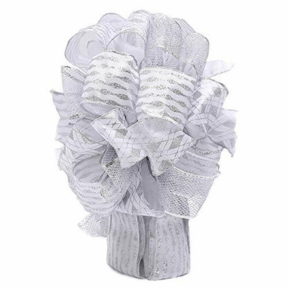 Handmade Christmas Tree Bow Topper Large Silver 27x12 Inches