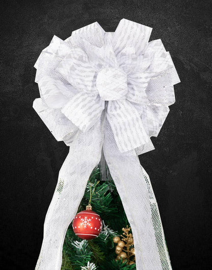 Handmade Christmas Tree Bow Topper Large Silver 27x12 Inches