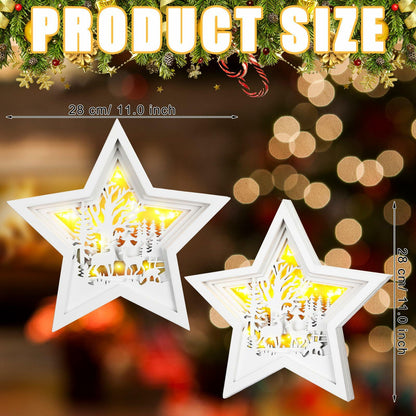 Rustic Wooden Christmas Reindeer Tree Topper Lighted Star 11x11 Inch