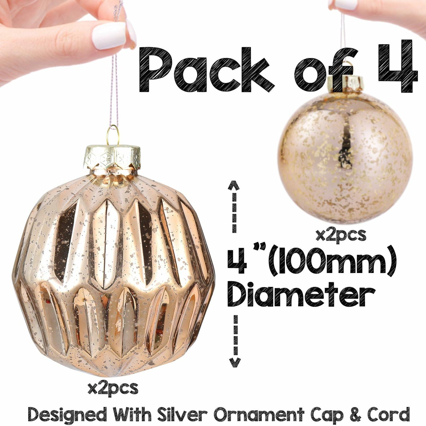 [Like New] Jumbo Mercury Rose Gold Christmas Ornaments 6" Shatterproof Set of 2