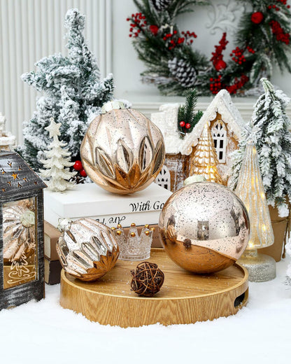 Jumbo Mercury Rose Gold Christmas Ornaments 6" Shatterproof Set of 2