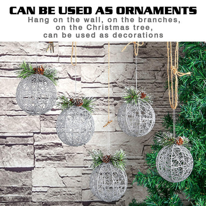 [Like New] ZHANYIGY Christmas Ball Ornaments 4pc Silver Pinecone Rattan String Size S