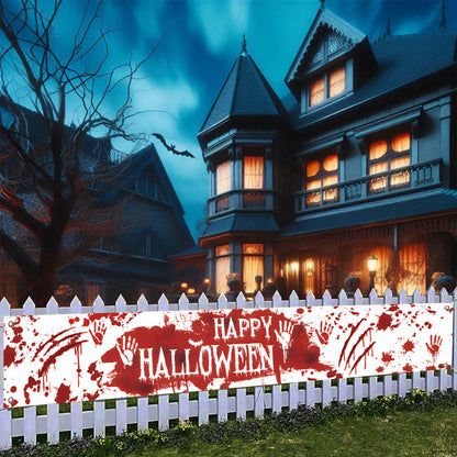 DENNSHH Happy Halloween Outdoor Banner 120x20 White Polyester Yard Sign