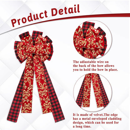 cobee 2Pcs Large Red Velvet Bow Decoration for Door Wall Fence