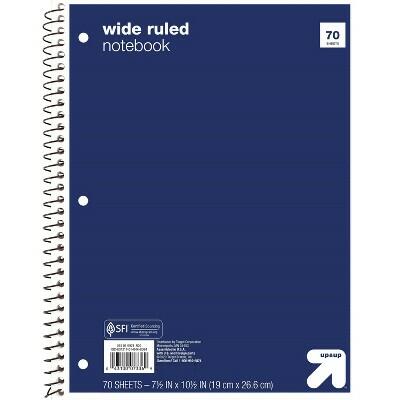 Up&up™ Wide Ruled 1 Subject Spiral Notebook Blue 70 Pages 3 Hole Punched