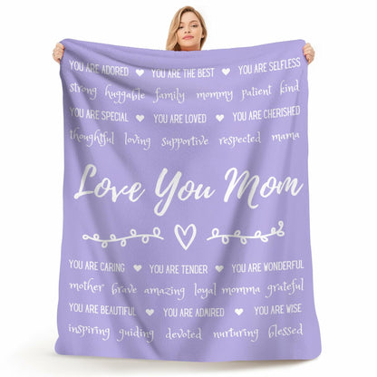 FILO ESTILO Love You Mom Sherpa Throw Blanket 60x50 Purple Violet