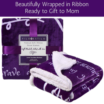 FILO ESTILO Love You Mom Sherpa Throw Blanket 60x50 Purple Violet