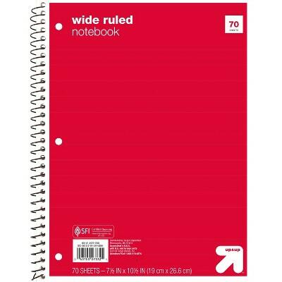 Up&up Wide Ruled 1 Subject Spiral Notebook Red 70 Pages 3 Hole Punched