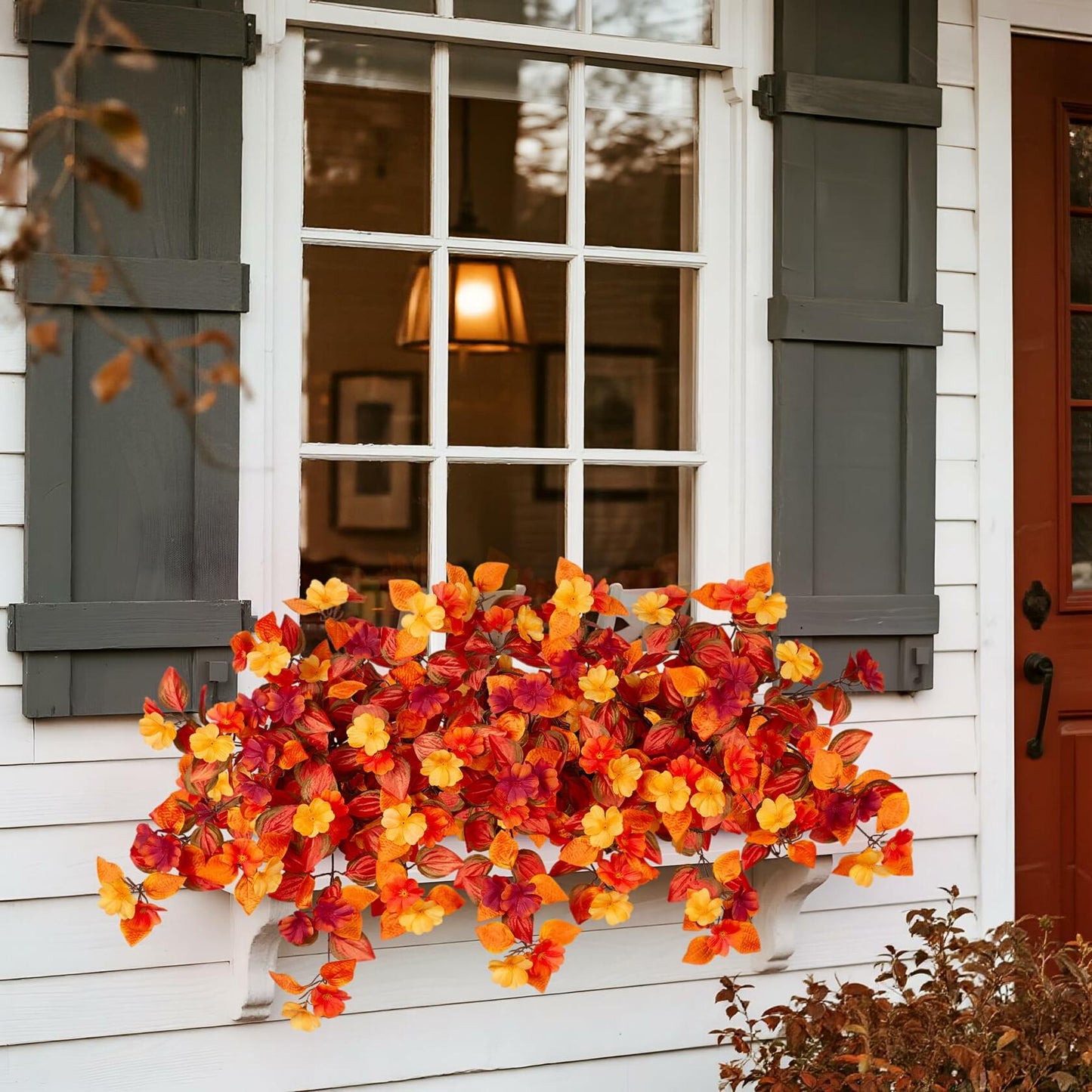 INXUGAO Artificial Fall Flowers 2PCS Faux Silk Orange Red Yellow UV Resistant