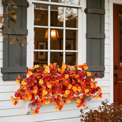 INXUGAO Artificial Fall Flowers 2PCS Faux Silk Orange Red Yellow UV Resistant