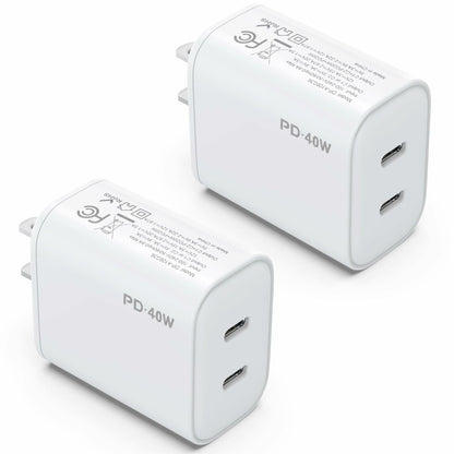 iGENJUN 2Pack 40W USB-C Dual Port Charger Adapter Fast Charging White