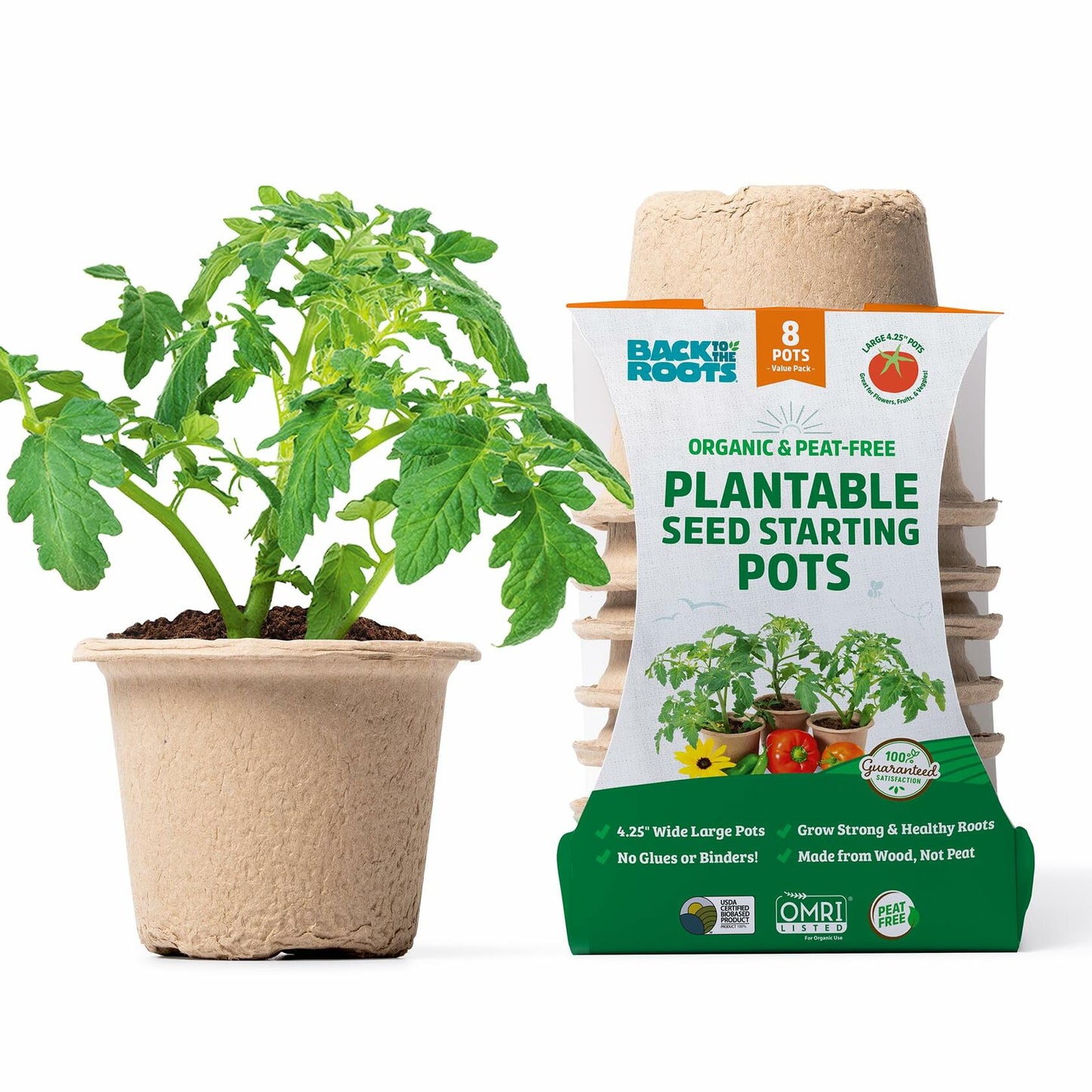 [Like New] Back to the Roots Organic Plantable Seed Starting Pots 4.25" Wide Brown 8 Ct