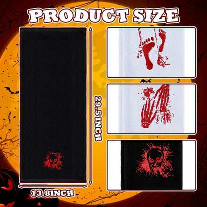 Fanfanwin Halloween Embroidered Cotton Hand Towels 13.7x29.5 3pc White Black