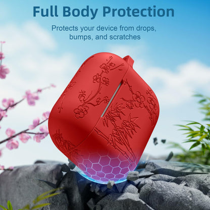Odbeai AirPods Pro 2nd Gen Case Flower Engraved Soft Silicone Blue Cover
