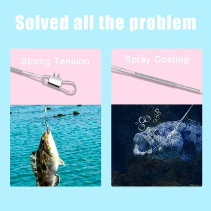 KINBOM Fishing Leaders 60pcs Steel Wire Line w/ Swivel Buckles Silver