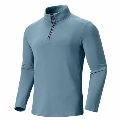 Corna Men's Quarter Zip Fleece Sweatshirt Stand Collar Blue Grey Size 3XL