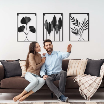 [Like New] KHJCXS Black Metal Leaf Wall Art Decor Modern Minimalist 3pcs