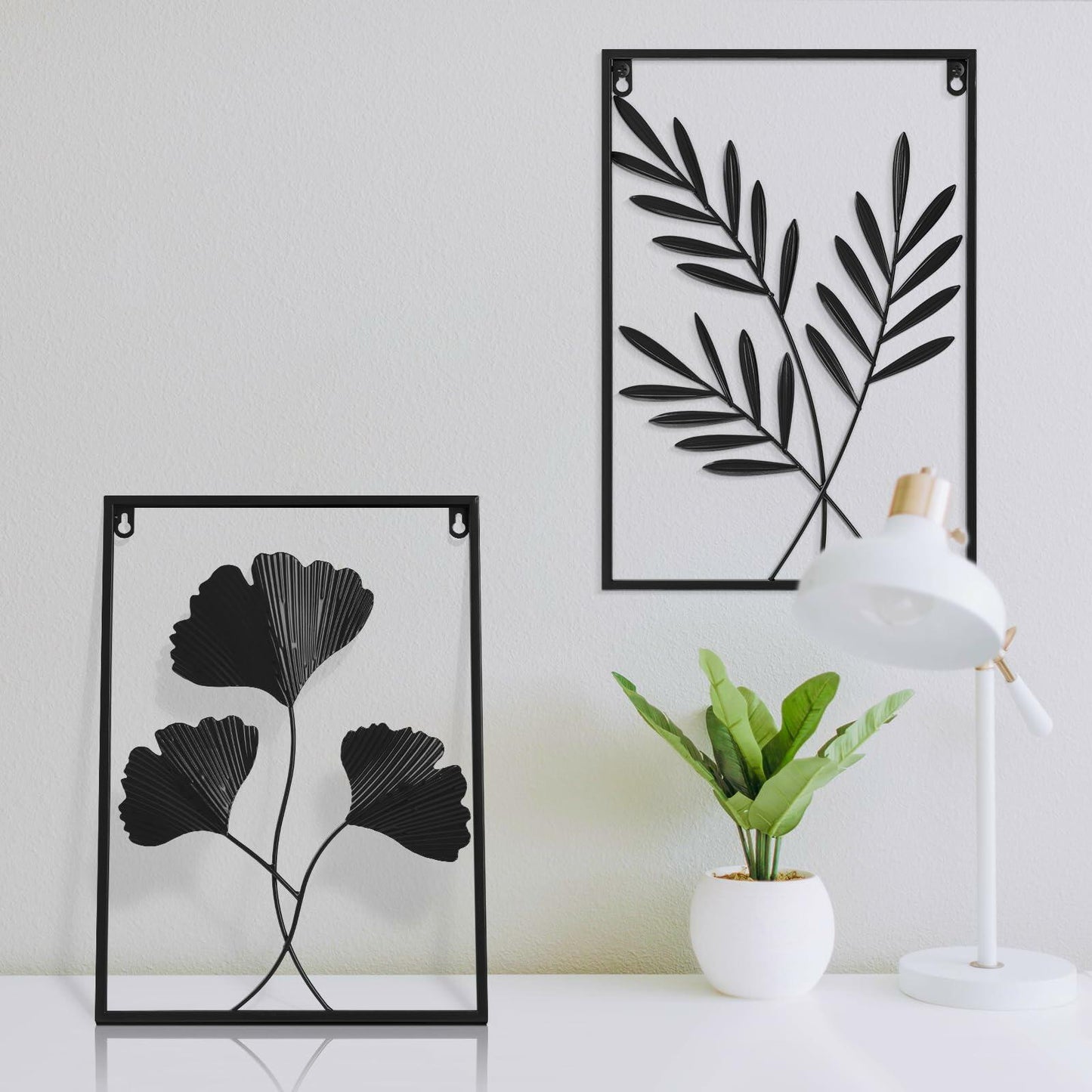 [Like New] KHJCXS Black Metal Leaf Wall Art Decor Modern Minimalist 3pcs