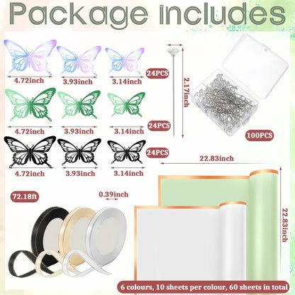 Qilery 334 Pc Flower Wrapping Paper Waterproof Floral Butterfly White Green