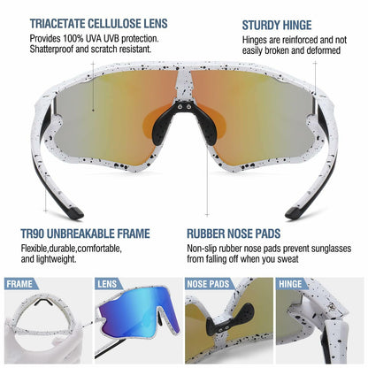 DUCO Kids Sunglasses Youth Baseball UV400 TR90 Frame Sports Shades White Black