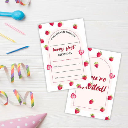 EXW 4x6 Birthday Invitations Berry Strawberry Pink Floral 20 Pcs Modern