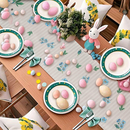 Hamiutci Easter Table Runner 13x72in Blue Bunny Floral Spring Decor