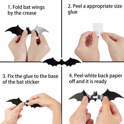 Finduat 81 Pcs Halloween Bat Wall Decor Black PVC 3D Stickers