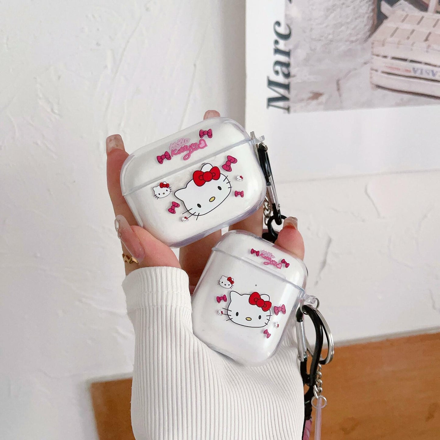 LZHZXM Hello Cartoon Cat TPU Case with Pink Lanyard Keychain Transparent