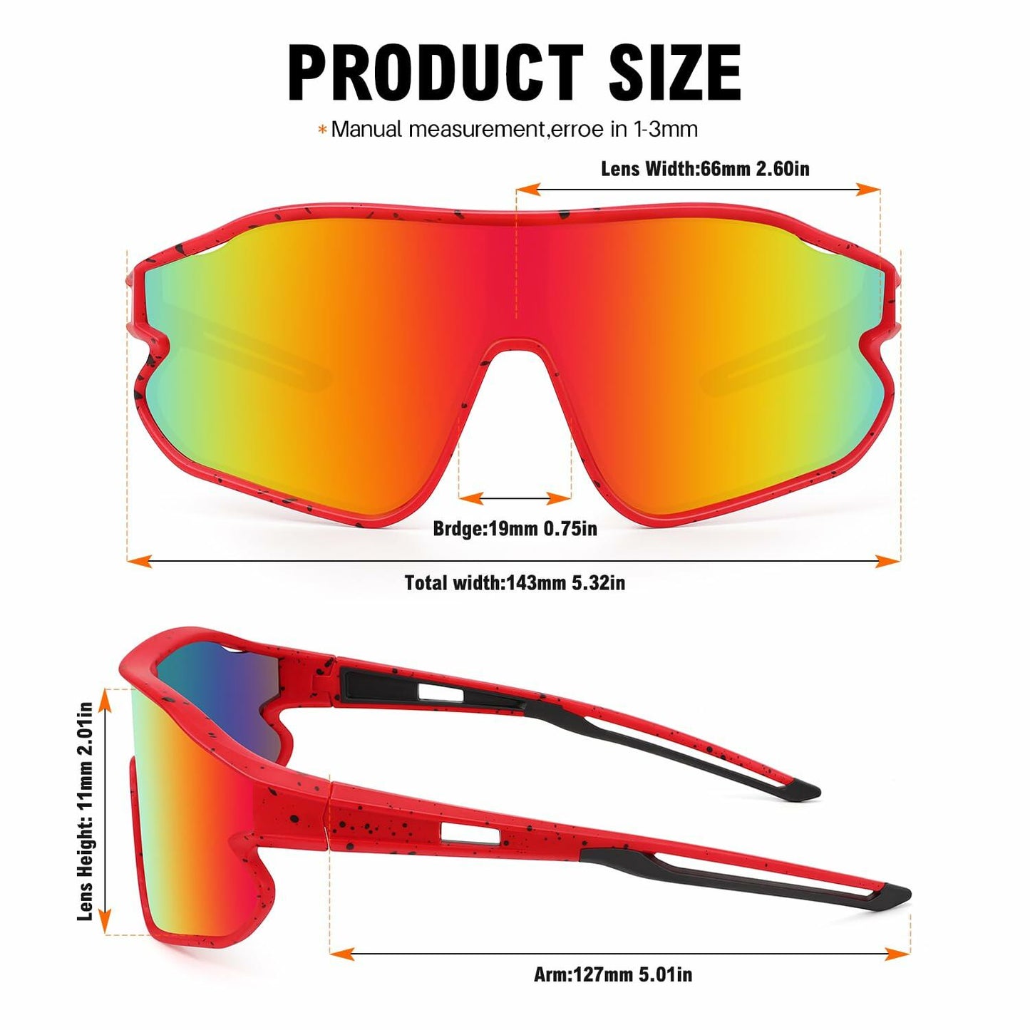MARIDA Kids Sunglasses UV400 Sports Cycling Baseball Red Size 10-16
