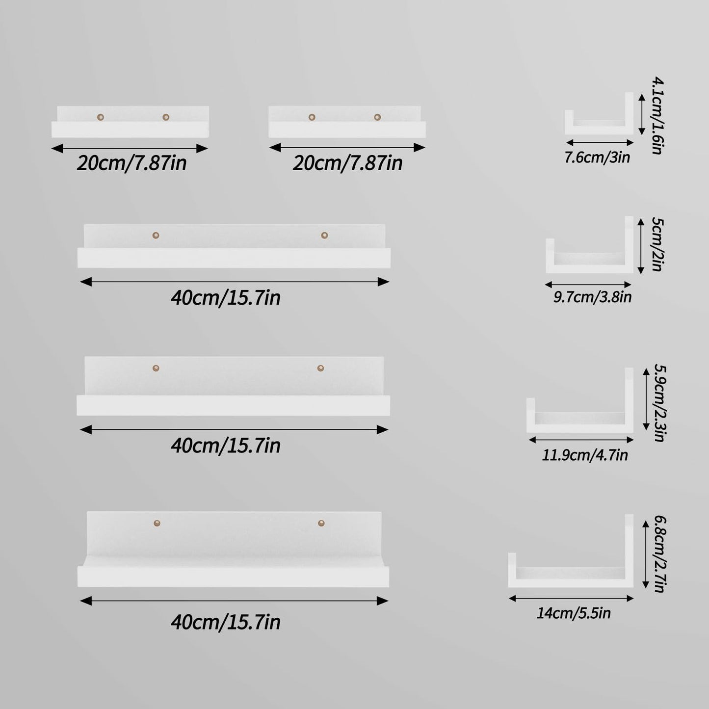 Lyeasw 16in White Floating Wall Shelves Set of 5 with Lip for Kitchen Bath