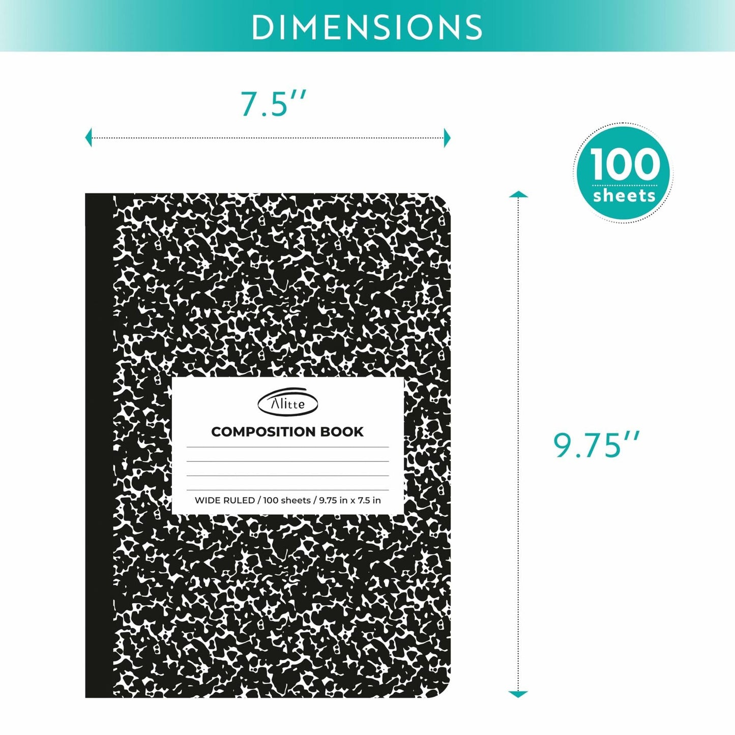 [Like New] Alitte Composition Notebooks 4-Pack Wide Ruled 9.75x7.5 Black Marble
