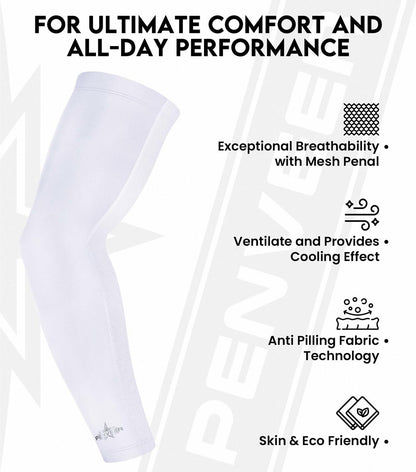 Penveer Compression Arm Sleeves Breathable Mesh Cooling AL White Size L