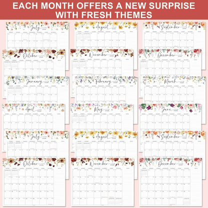 36AQUA Floral Wall Calendar 2025-2026 11x14" 18-Month Thick Paper