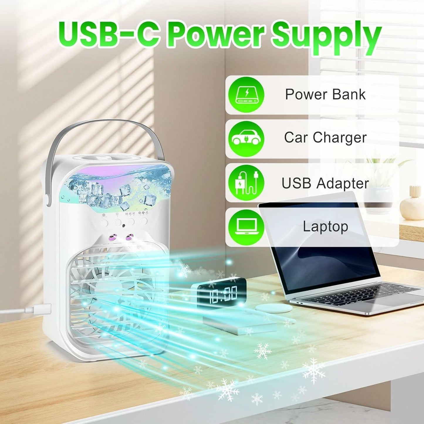 iFTY Portable AC Unit w/Remote 1.5L Tank 3 Speeds 7 Night Light White